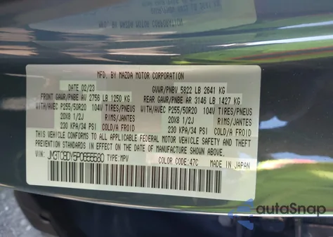 2023 Mazda Cx-9 Carbon Edition from USA, damaged, VIN JM3TCBDY5P0655580